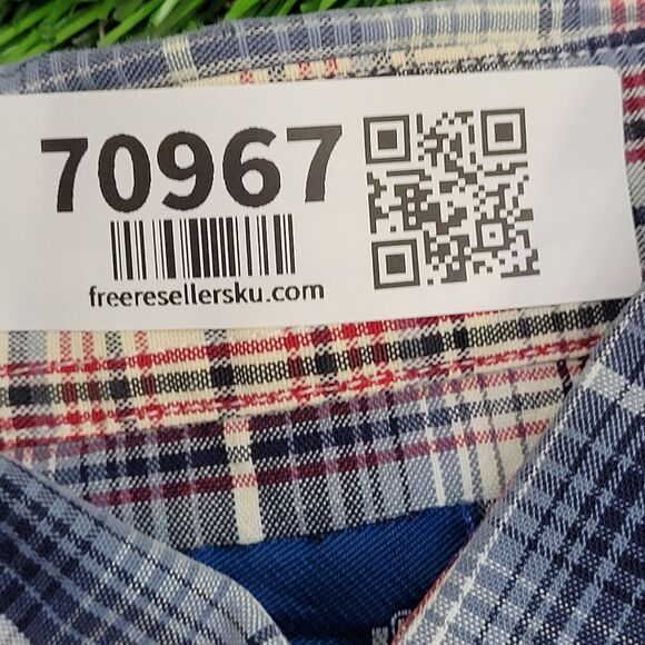 Vintage 70s Wrangler Western Shadow Plaid Shirt Large 21x29 Blue - Picture 8 of 13